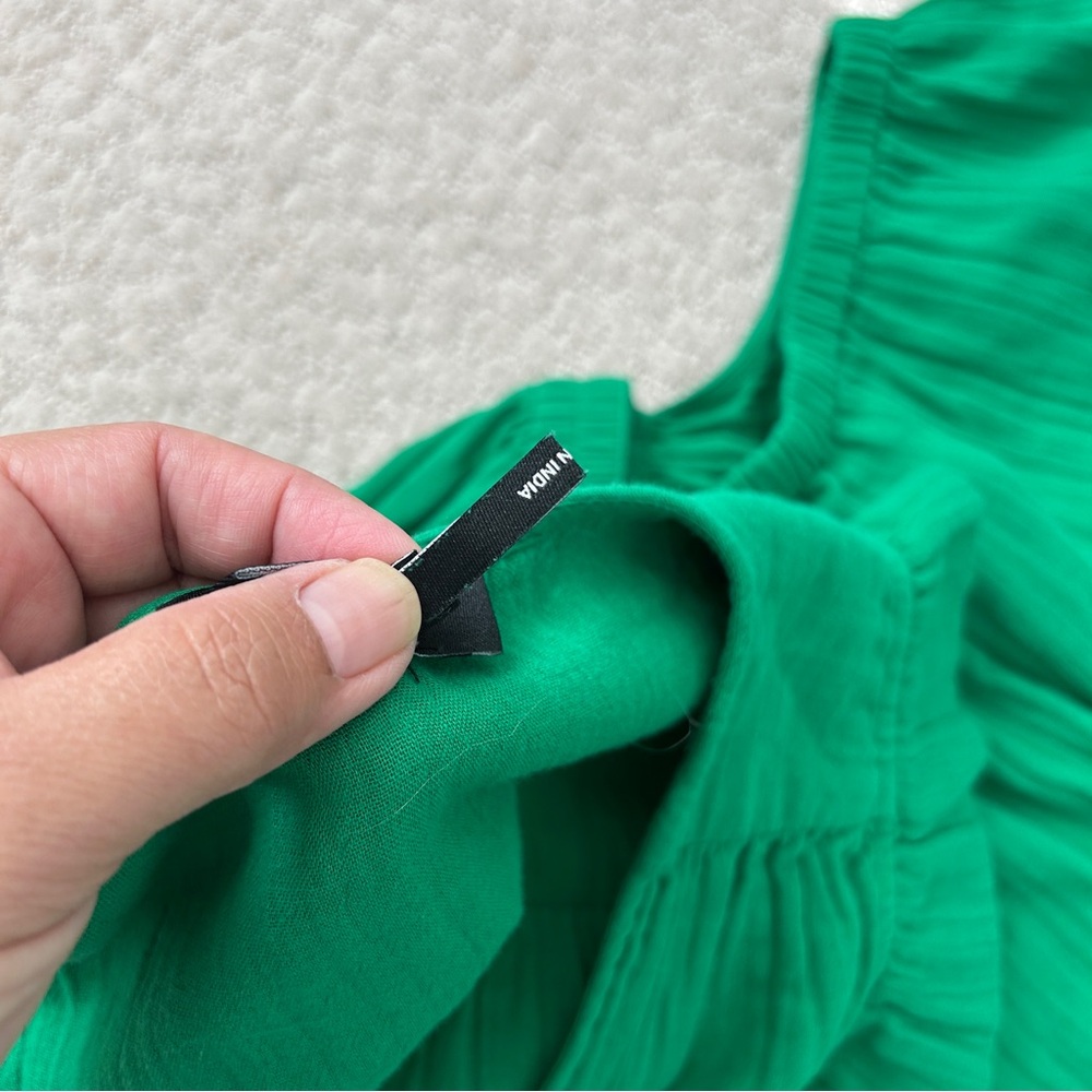 Me + Em Dress 12 Maxi Cheesecloth Cut Out Pockets Tiered Sleeveless Ruffle Green - Picture 12 of 15